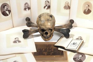 Skull and Bones ballot box, black book, and member photographs