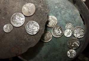 Hellenistic era coins in bronze box, Syria