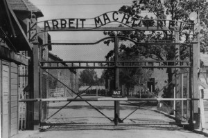 Auschwitz main gate, AP file photo