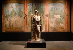 Funerary statue and garden fresco from Pompeii