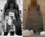 The taller (180 ft) Buddha of Bamiyan before (1963) and after (2008) destruction by the Taliban