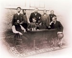 Thomas Alva Edison (seated center), Theo Wangemann standing behind him