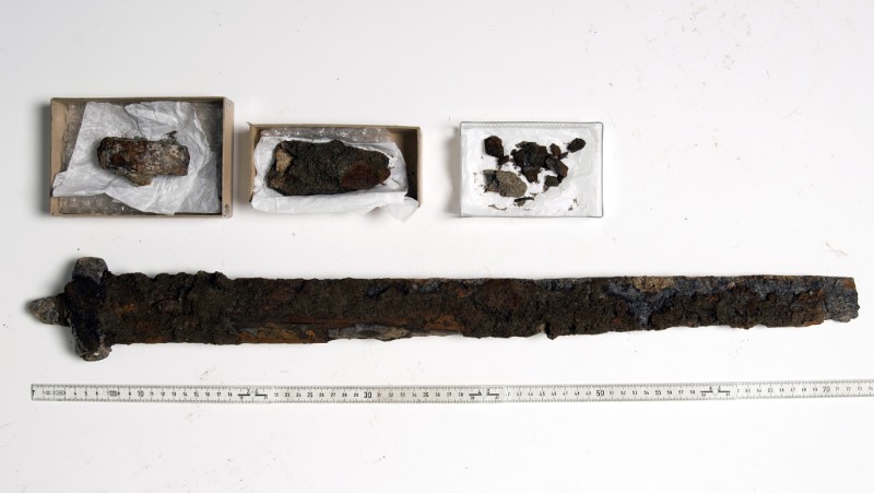 Viking sword with organic remains, ca. 800-950 A.D.