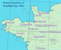 Armorican tribes in Brittany; Jersey is the big island closest to the coast