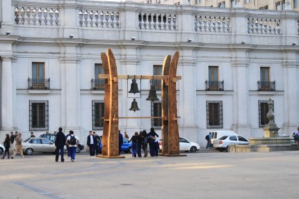 Returned church bells in the memorial in Plaza de la Constitution