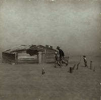 Farmer and sons in dust storm, Oklahoma, 1936