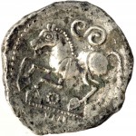 Gallic silver coin with traditional Celtic horse and serpent iconography