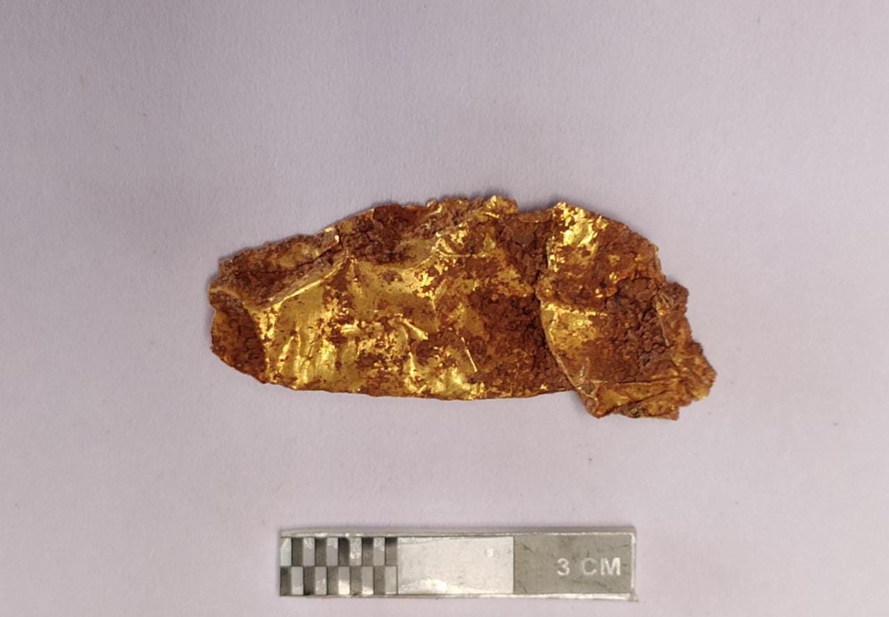 Folded gold diadem found in Tamil Nadu burial urn