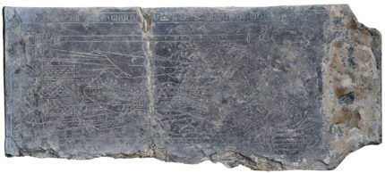 Engraved funerary slab of a canon who died in 1302 discovered during the survey of 2017. Photo © E. Mariette, Inrap.
