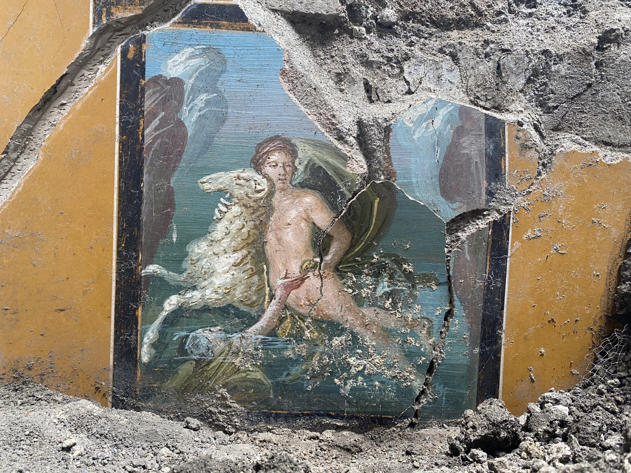 Flying Golden Fleece ram fresco found in Pompeii
