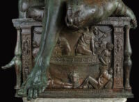 Detail of bronze Bacchic relief at the base of the statue. Photo courtesy A. Quattrone, Friends of Florence.