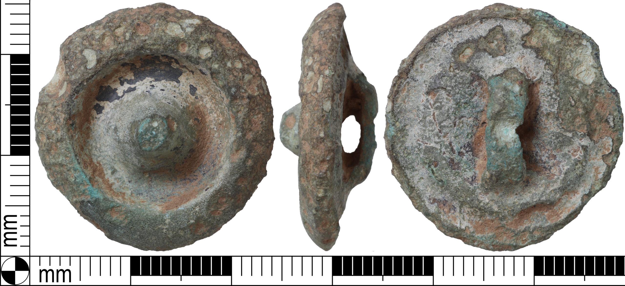 Bronze Age button found with axe head.Photo courtesy Norfolk County Council.