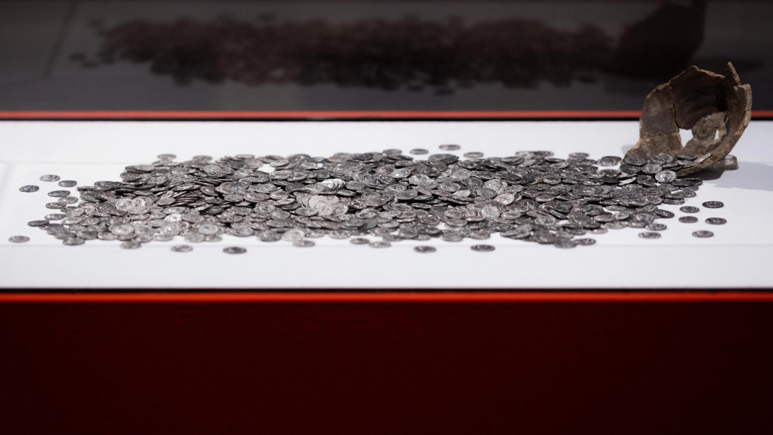 Roman coins on display at the LVR State Museum in Bonn, Germany. Photo courtesy Rolf Vennenbernd/DPA/AP.