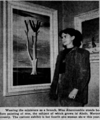 Gertrude Abercrombie next to her painting at Chicago exhibition, Sun, Sep 14, 1952. Photo courtesy Chicago Tribune,